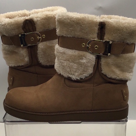 G By Guess Brown Faux Fur Ankle Boot - Picture 2 of 10